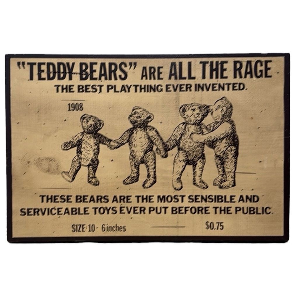 Wooden Teddy Bear Advertisement Sign